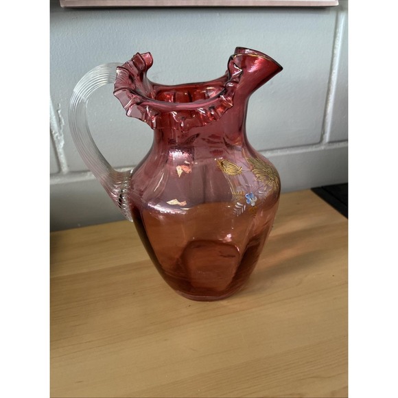 Fenton Cranberry Ruffled Glass‎ Pitcher - Picture 4 of 7